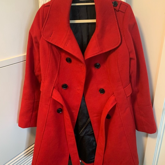Poppy Red Pea Coat - Picture 2 of 5